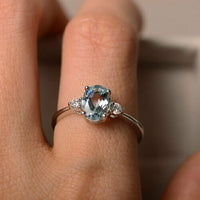 1.5 Ct Oval Cut Aquamarine & Diamond Promise Ring 14k White Gold Over 925 Sterling Silver