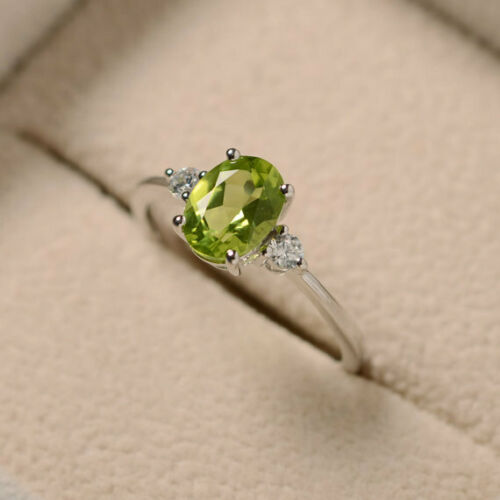 1.5 Ct Oval Cut Green Peridot Diamond Engagement Wedding Ring 14K White Gold Over 925 Sterling Silver