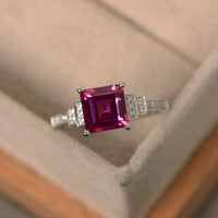 2 Ct Princess Cut Ruby Diamond Engagement Proposal Womens Ring 14K White Gold Over