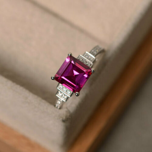 2 Ct Princess Cut Ruby Diamond Engagement Proposal Womens Ring 14K White Gold Over