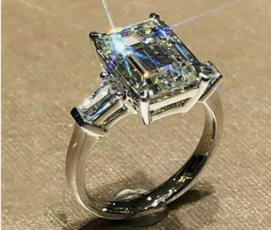 3 Ct Emerald Cut Lab-Created Diamond Engagement Ring 14K White Gold Plated on 925 Sterlin Silver