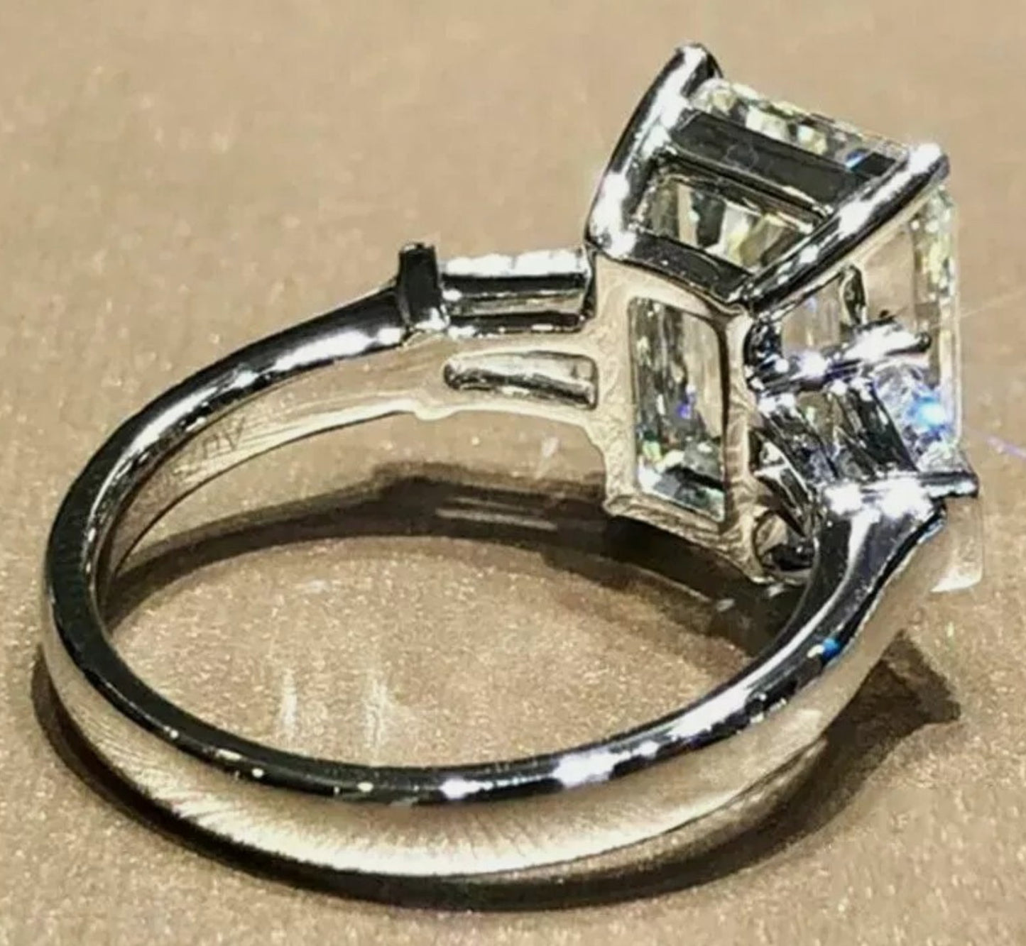 3 Ct Emerald Cut Lab-Created Diamond Engagement Ring 14K White Gold Plated on 925 Sterlin Silver