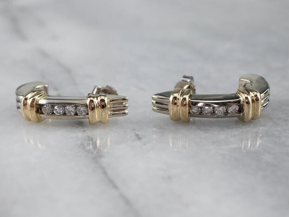 2 Ct Round Cut Diamond 14K Two-Tone Gold Over Huggie Hoop Earrings 925 Sterling Silver