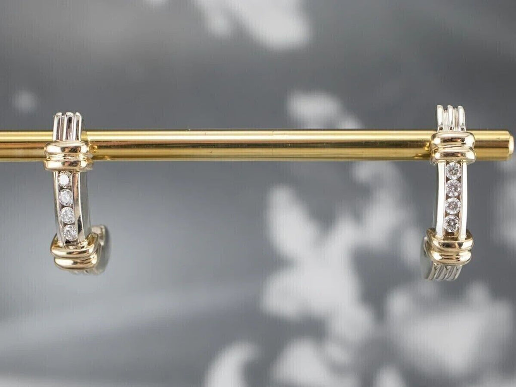 2 Ct Round Cut Diamond 14K Two-Tone Gold Over Huggie Hoop Earrings 925 Sterling Silver