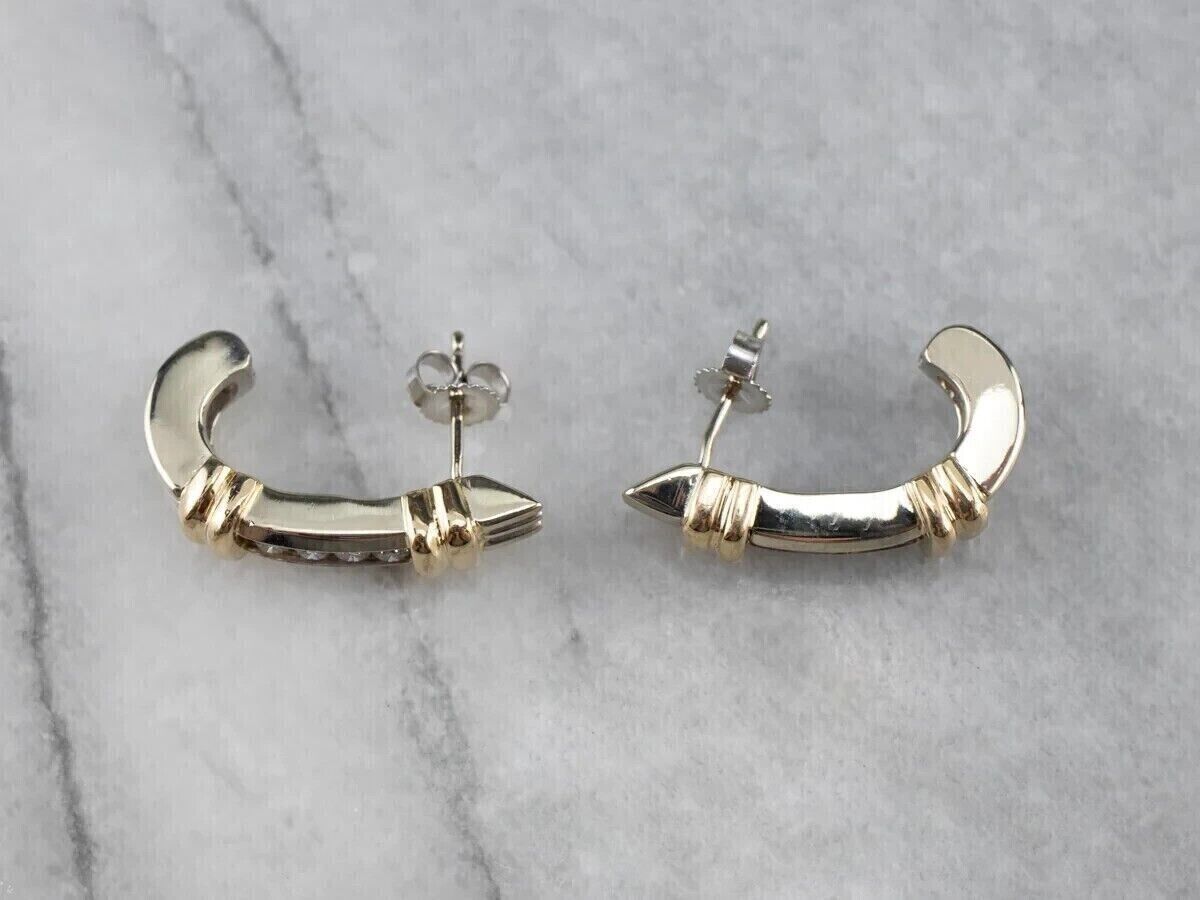 2 Ct Round Cut Diamond 14K Two-Tone Gold Over Huggie Hoop Earrings 925 Sterling Silver