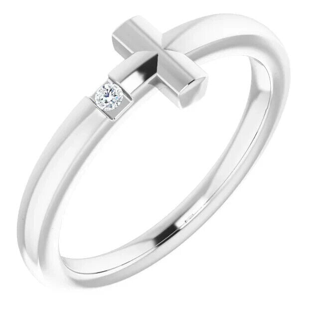 0.15 Ct Round Cut Diamond14K White Gold Finish Youth Sideways Cross Promise Ring 925 Sterling Silver