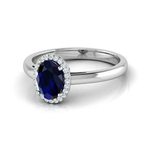3.00Ct Oval Cut Blue Sapphire & Diamond Engagement Halo Ring 14K White Gold Finish 925 Sterling Silver