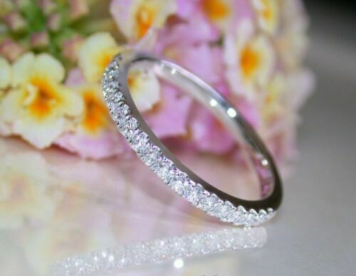 14K White Gold Finish 0.90Ct Round Cut Diamond Half Eternity Wedding Band Ring