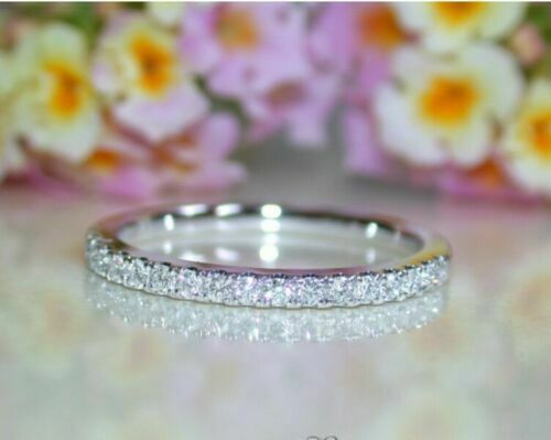 14K White Gold Finish 0.90Ct Round Cut Diamond Half Eternity Wedding Band Ring - atjewels.in