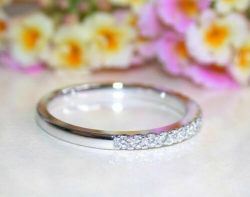 14K White Gold Finish 0.90Ct Round Cut Diamond Half Eternity Wedding Band Ring