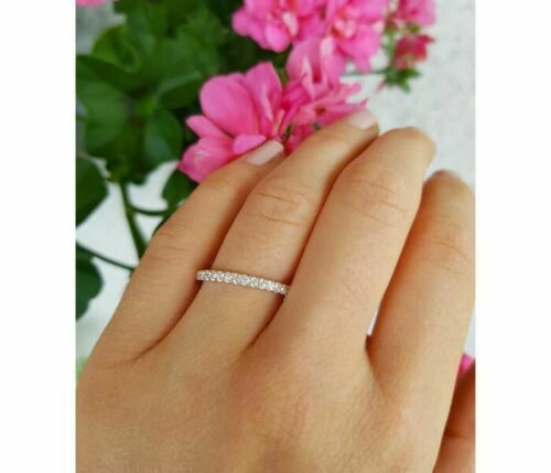 14K White Gold Finish 0.90Ct Round Cut Diamond Half Eternity Wedding Band Ring