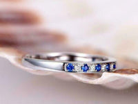 1 Ct Round Cut Blue Sapphire Diamond 14K White Gold Over Half Eternity Wedding Band Promise Ring 925 Sterling Silver