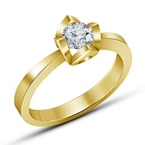 1.00 Ct Round Cut Diamond 14K Yellow Gold Over Solitaire Engagement Ring 925 Sterling Silver