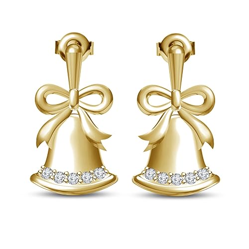 1 Ct Round Cut 14K Yellow Gold Plated 925 Silver Bell and Bow Knot Stud Earrings 925 Sterling Silver