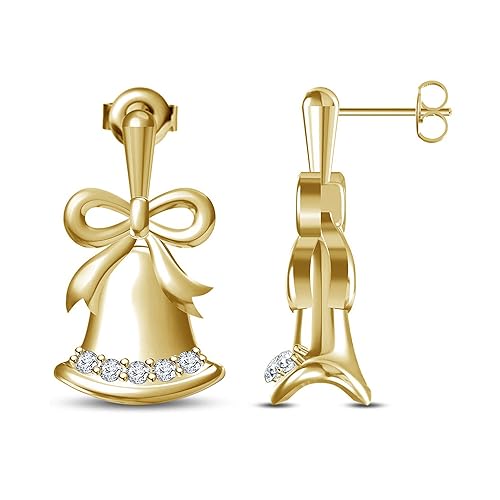 1 Ct Round Cut 14K Yellow Gold Plated 925 Silver Bell and Bow Knot Stud Earrings 925 Sterling Silver