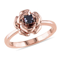 0.5 Ct Round Cut White Black Diamond 14k Rose Gold Over Flower Solitaire Ring 925 Sterling Silver