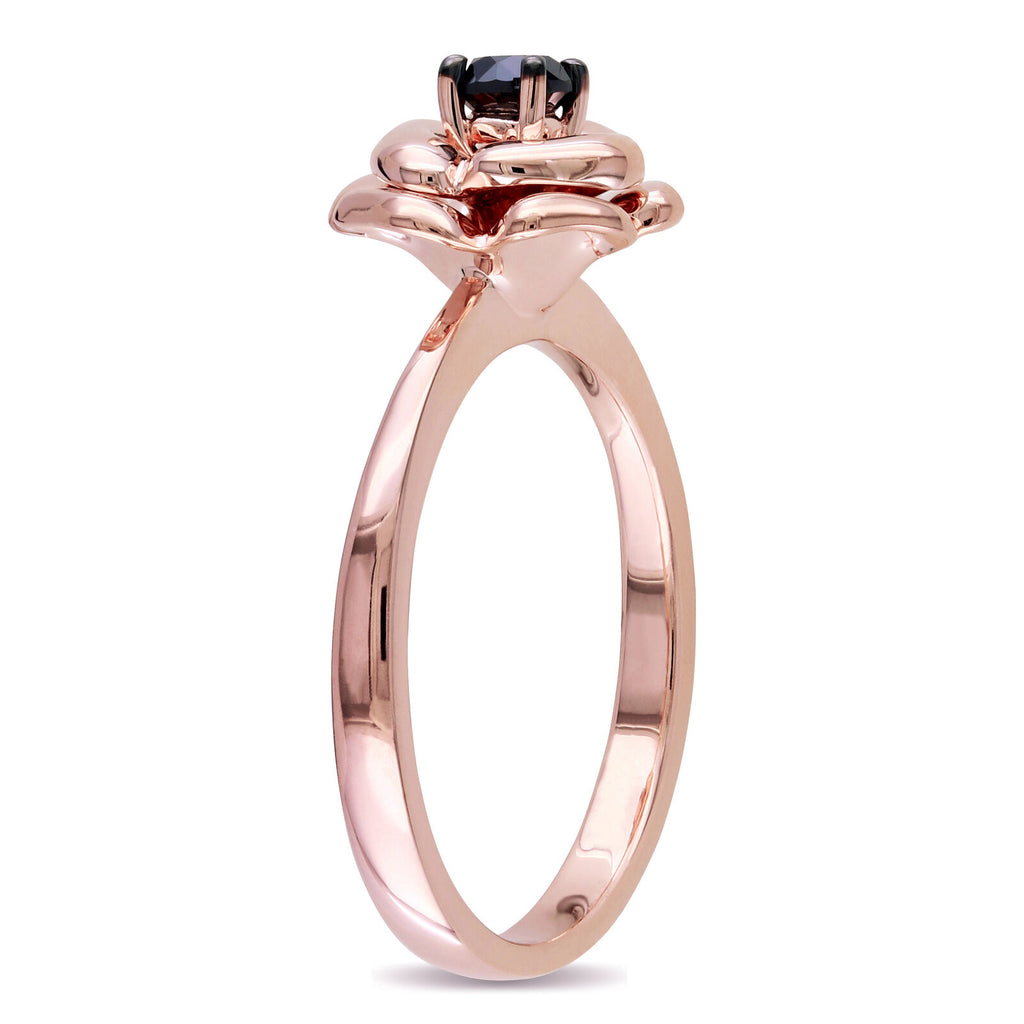 0.5 Ct Round Cut White Black Diamond 14k Rose Gold Over Flower Solitaire Ring 925 Sterling Silver