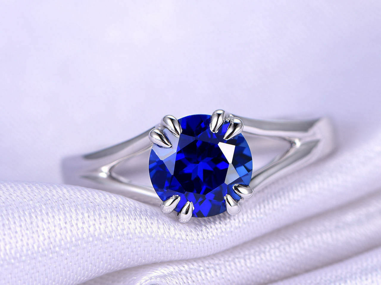 1 CT Round Cut Blue Sapphire 14k White Gold Over on 925 Sterling Silver Solitaire Promise Ring