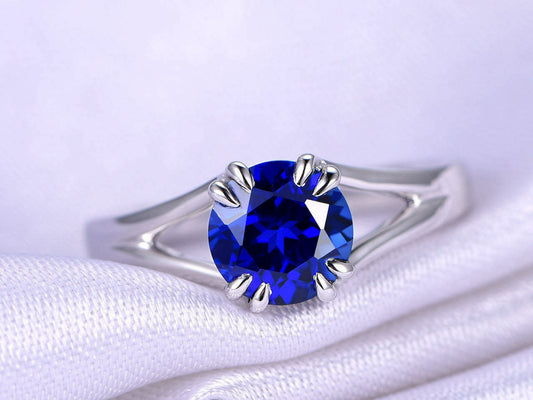 1 CT Round Cut Blue Sapphire 14k White Gold Over on 925 Sterling Silver Solitaire Promise Ring