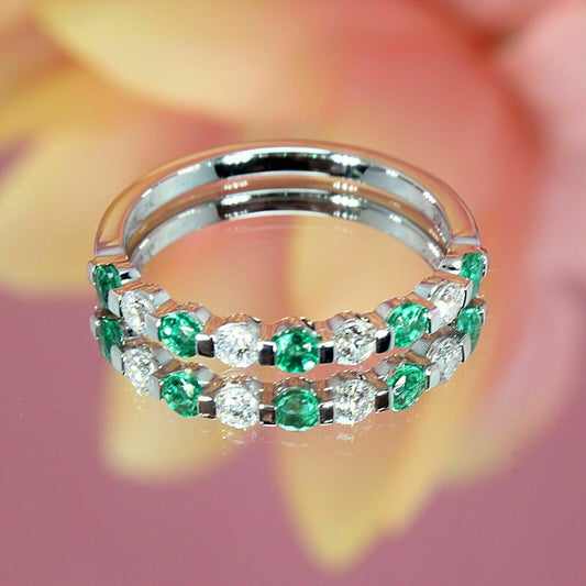 1/5Ct Round Cut Green Emerald Diamond Half Eternity Wedding Band 14K White Gold Plated