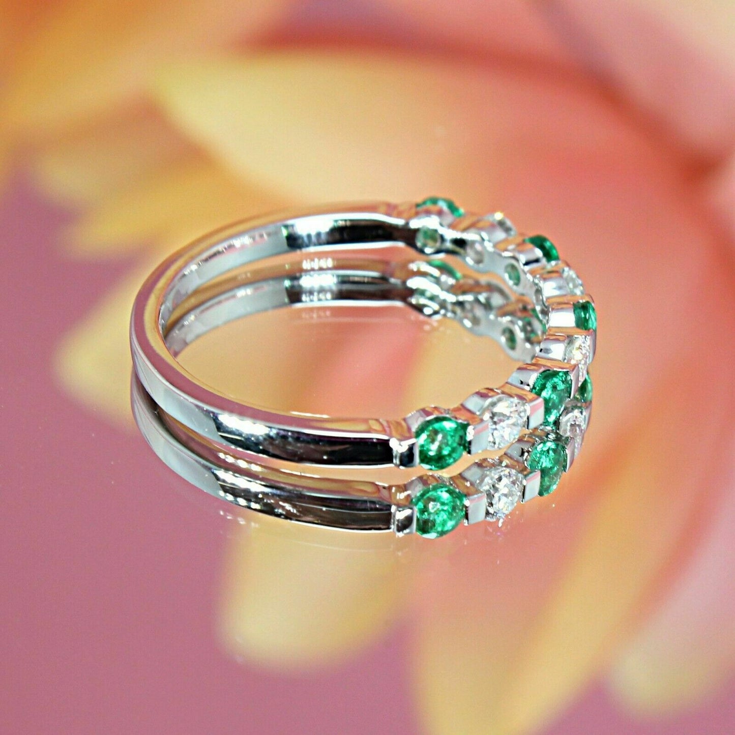 1/5Ct Round Cut Green Emerald Diamond Half Eternity Wedding Band 14K White Gold Plated