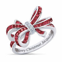 1 Ct Round Cut Red & White Diamond 14K White Gold Finish Merry Christmas Promise Ring 925 Sterling Silver