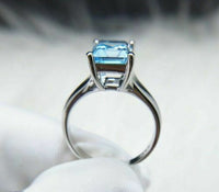 2Ct Emerald Cut Blue Topaz Diamond 14K White Gold Finish Solitaire Anniversary Ring 925 Sterling Silver