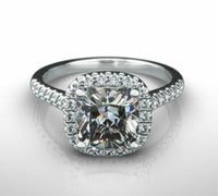 2.30Ct Cushion Cut Diamond Halo Engagement Wedding 14k White Gold Over