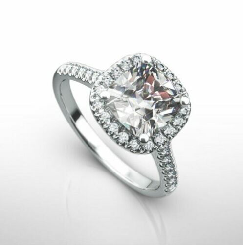 2.30Ct Cushion Cut Diamond Halo Engagement Wedding 14k White Gold Over