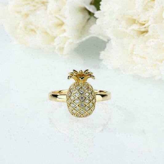 2.45Ct Round Cut Diamond 14K Yellow Gold Finish Pineapple Design Anniversary Ring 925 Sterling Silver