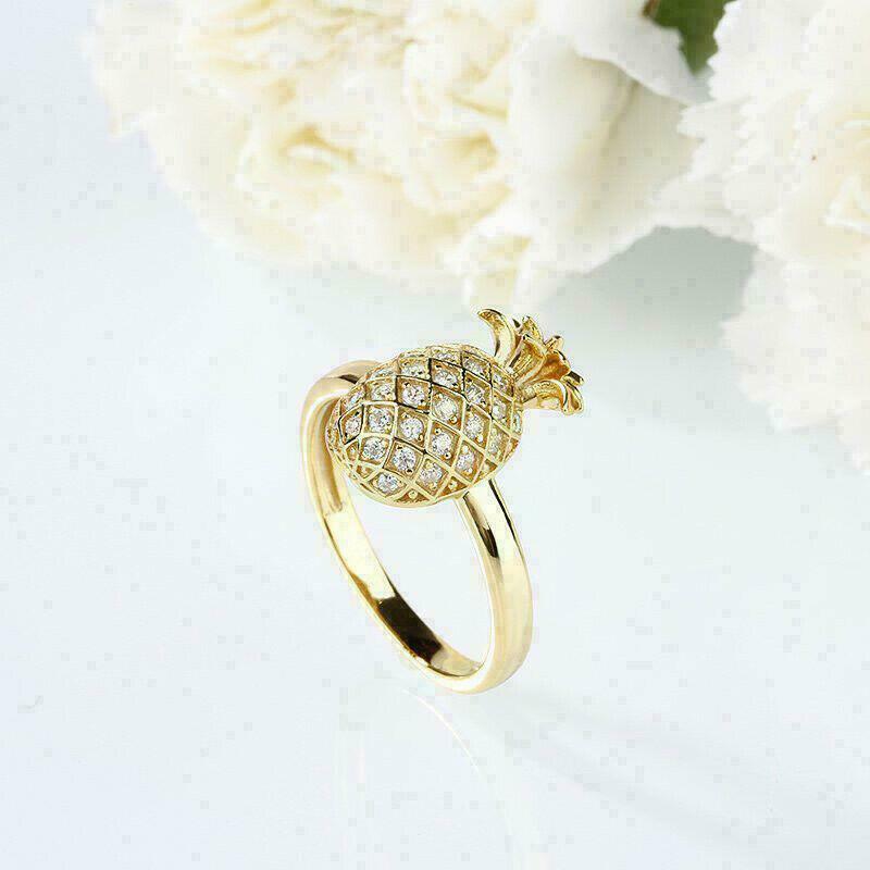 2.45Ct Round Cut Diamond 14K Yellow Gold Finish Pineapple Design Anniversary Ring 925 Sterling Silver