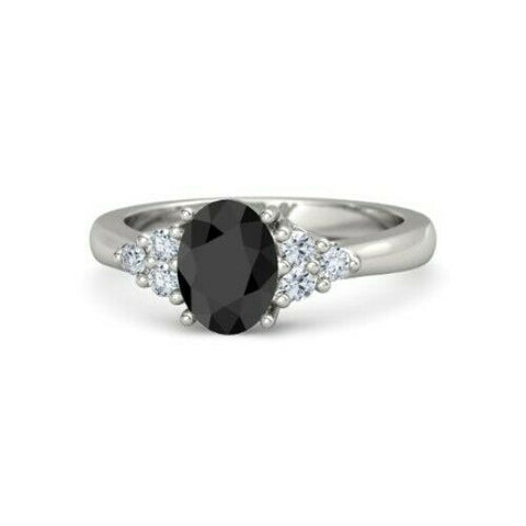 2.50 CT Oval Cut Black Diamond Anniversary Wedding Promise Ring 14K White Gold Over 925 Sterling Silver