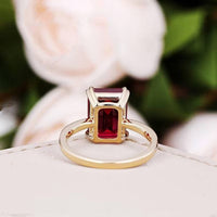2Ct Emerald Cut Red Ruby Diamond 14K Yellow Gold Plated Engagement Halo Ring 925 Sterling Silver