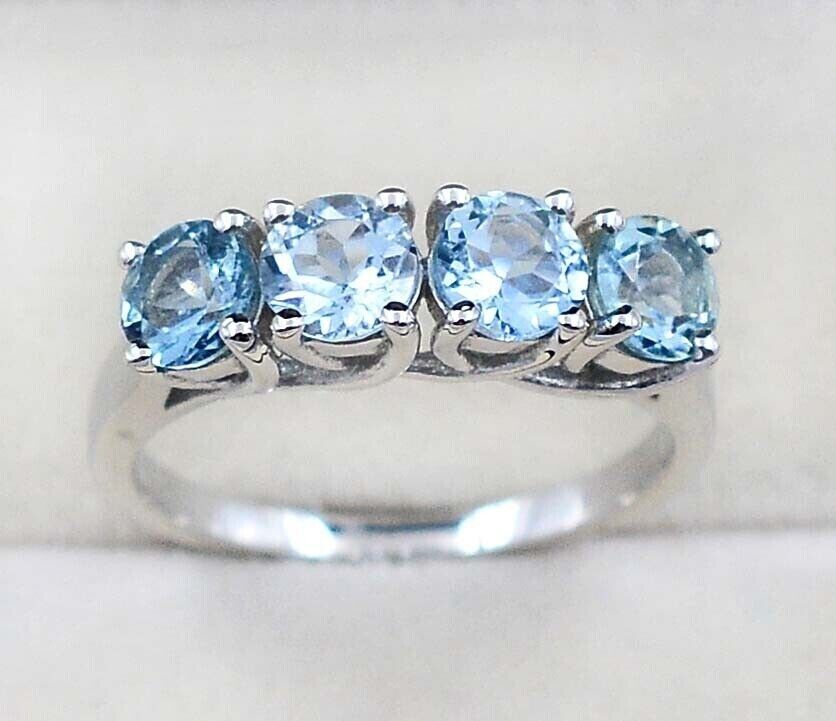 2Ct Round Cut Blue Aquamarine Diamond 14K White Gold Finish Anniversary Wedding Band Ring For Women On 925 Sterling Silver