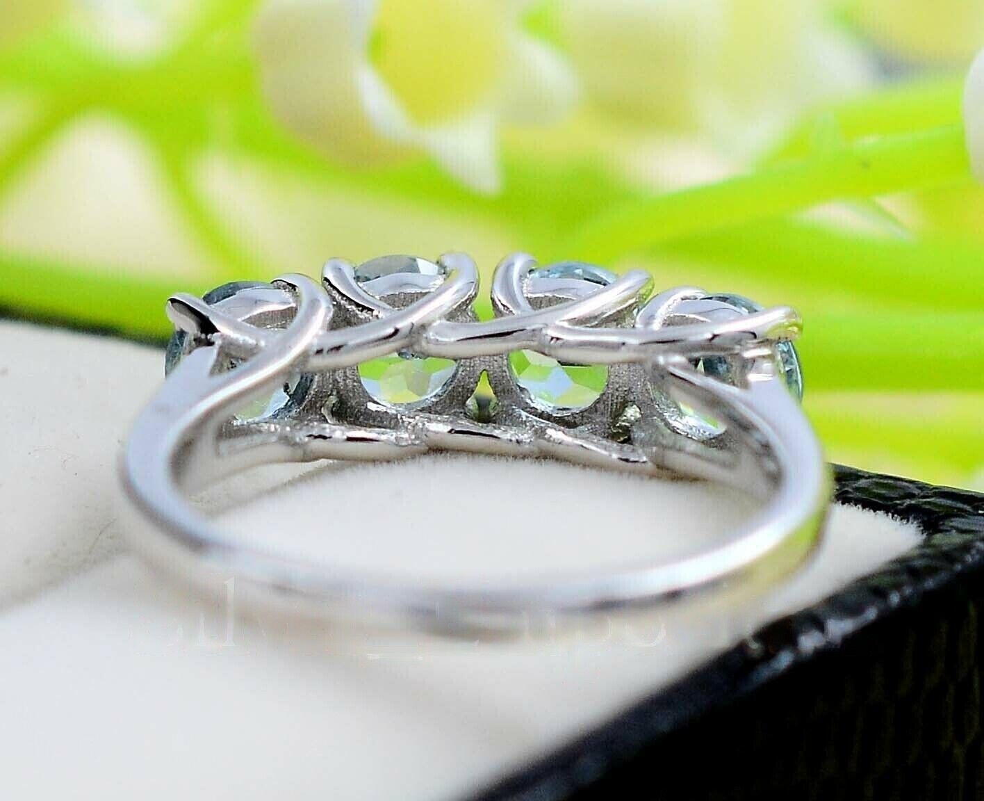 2Ct Round Cut Blue Aquamarine Diamond 14K White Gold Finish Anniversary Wedding Band Ring For Women On 925 Sterling Silver