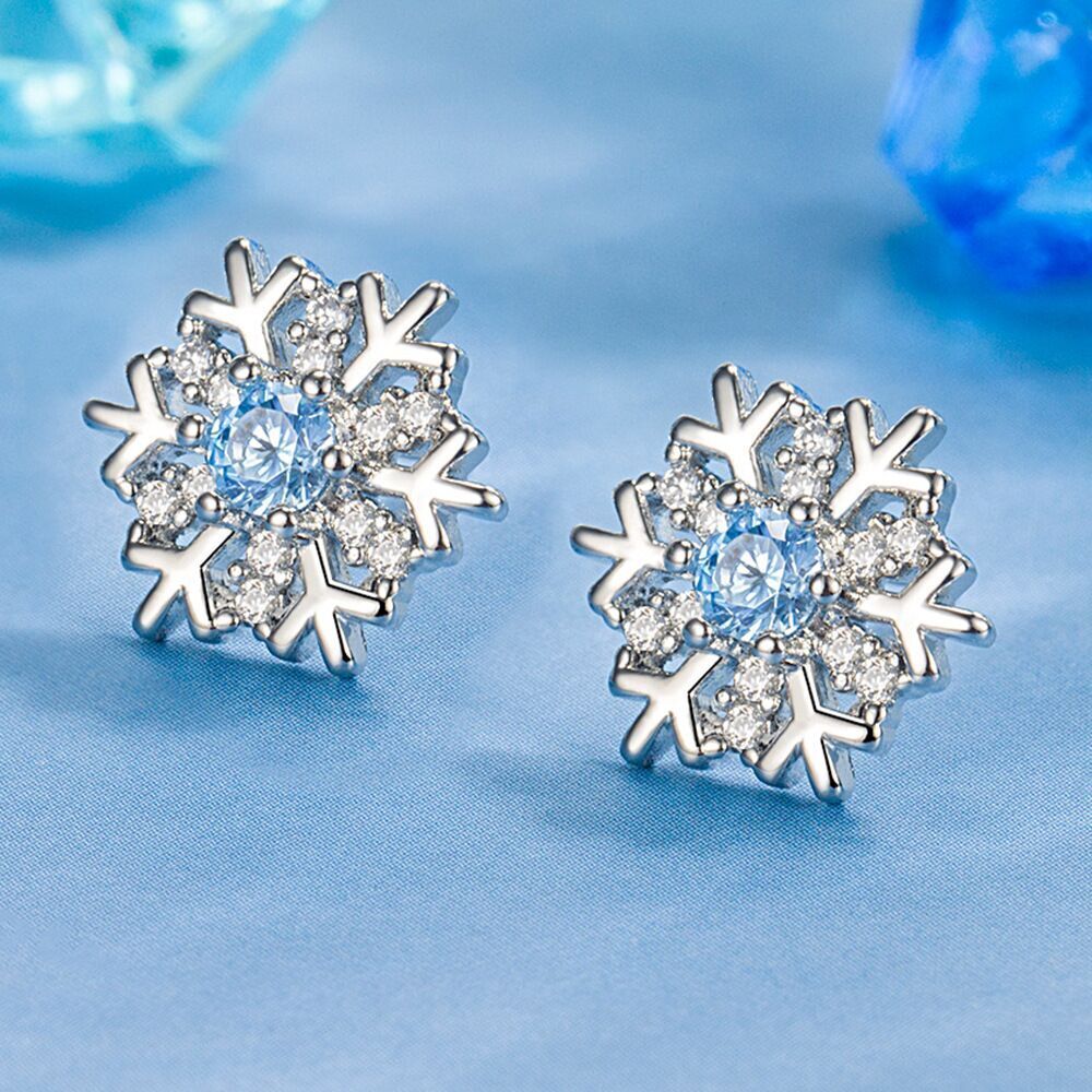 2 Ct Round Cut Blue Aquamarine Diamond 14K White Gold Finish Merry Christmas Stud Earrings 925 Sterling Silver Womens