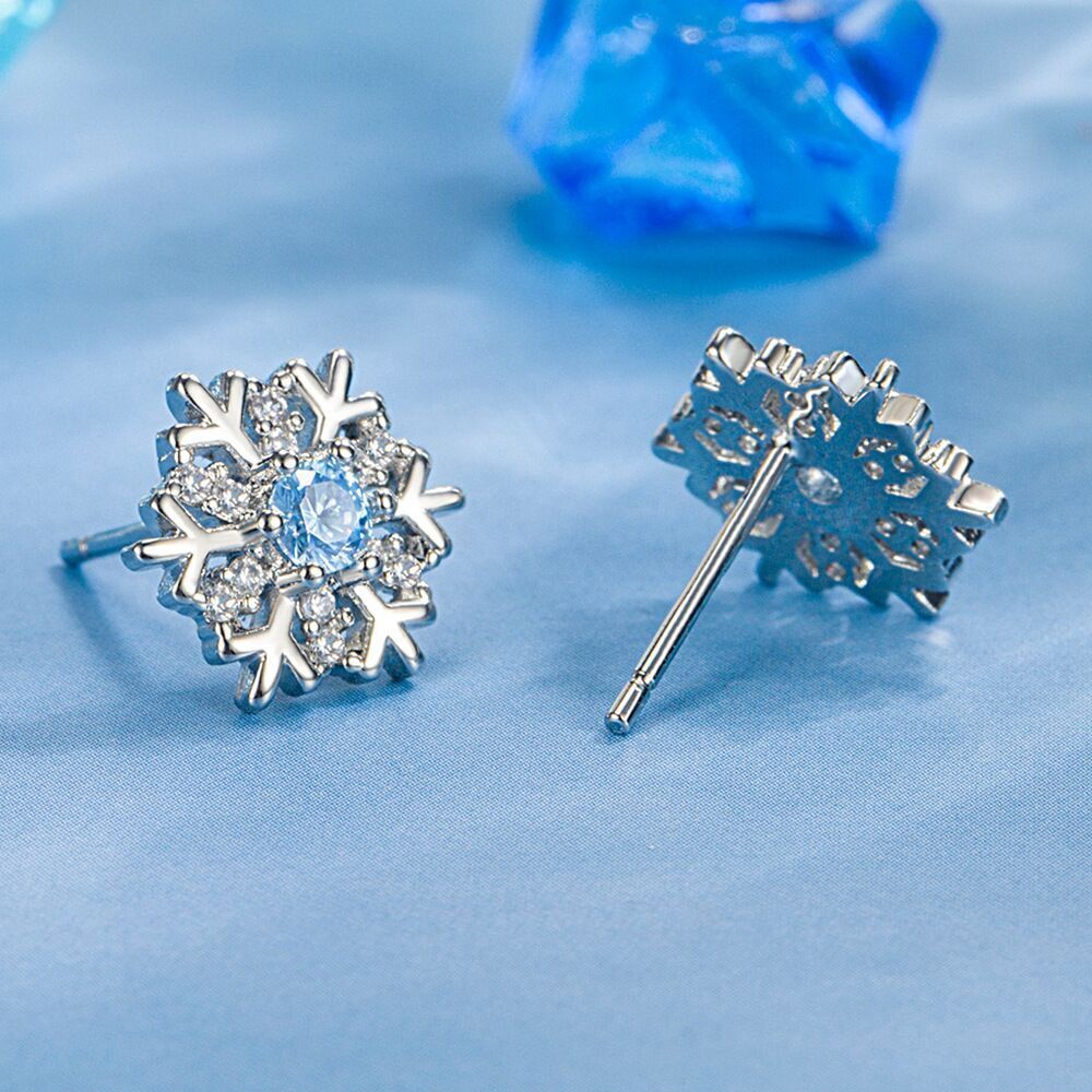 2 Ct Round Cut Blue Aquamarine Diamond 14K White Gold Finish Merry Christmas Stud Earrings 925 Sterling Silver Womens