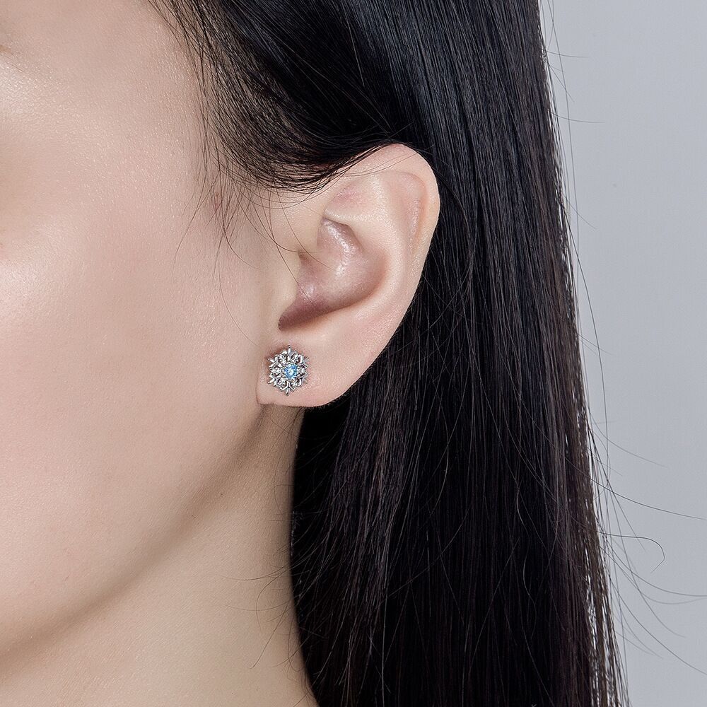 2 Ct Round Cut Blue Aquamarine Diamond 14K White Gold Finish Merry Christmas Stud Earrings 925 Sterling Silver Womens