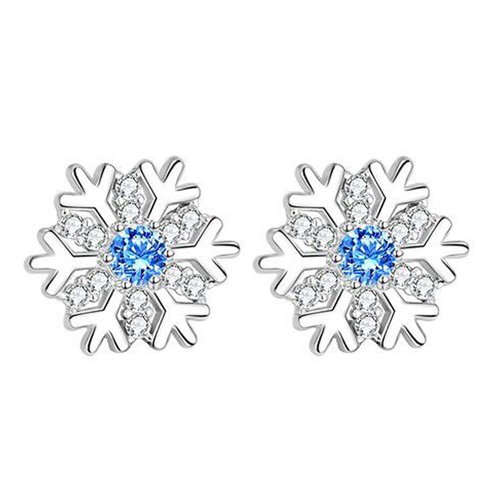 2 Ct Round Cut Blue Aquamarine Diamond 14K White Gold Finish Merry Christmas Stud Earrings 925 Sterling Silver Womens