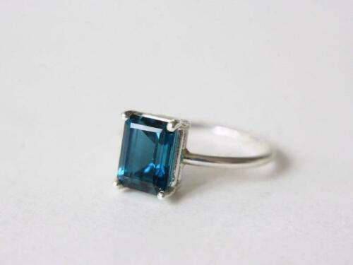 2 Ct Emerald Cut London Blue Topaz  14k White Gold Over  On 925 Sterling Silver Solitaire Engagement Ring