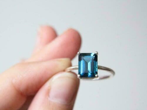 2 Ct Emerald Cut London Blue Topaz  14k White Gold Over  On 925 Sterling Silver Solitaire Engagement Ring