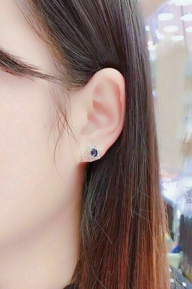 2Ct Oval Cut & Round Cut Blue Sapphire Diamond 14K White Gold Plated Lab Created Women's Earrings 925 Sterling Silver