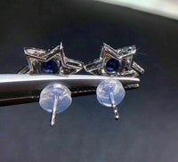 2Ct Oval Cut & Round Cut Blue Sapphire Diamond 14K White Gold Plated Lab Created Women's Earrings 925 Sterling Silver