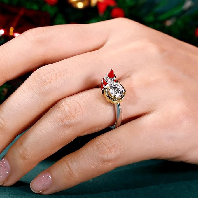 2 Ct Round Cut Diamond 14K White & Yellow Gold Over Welcome Jeulia Hug Christmas Anniversary Ring 925 Sterling Silver