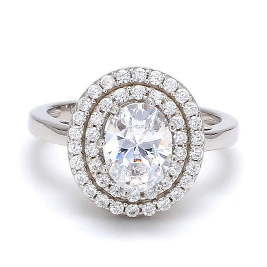 2 Ct Round Cut Diamond 14k White Gold Over Solitaire Wedding Engagement Halo Band Ring for Womens On 925 Sterling Silver