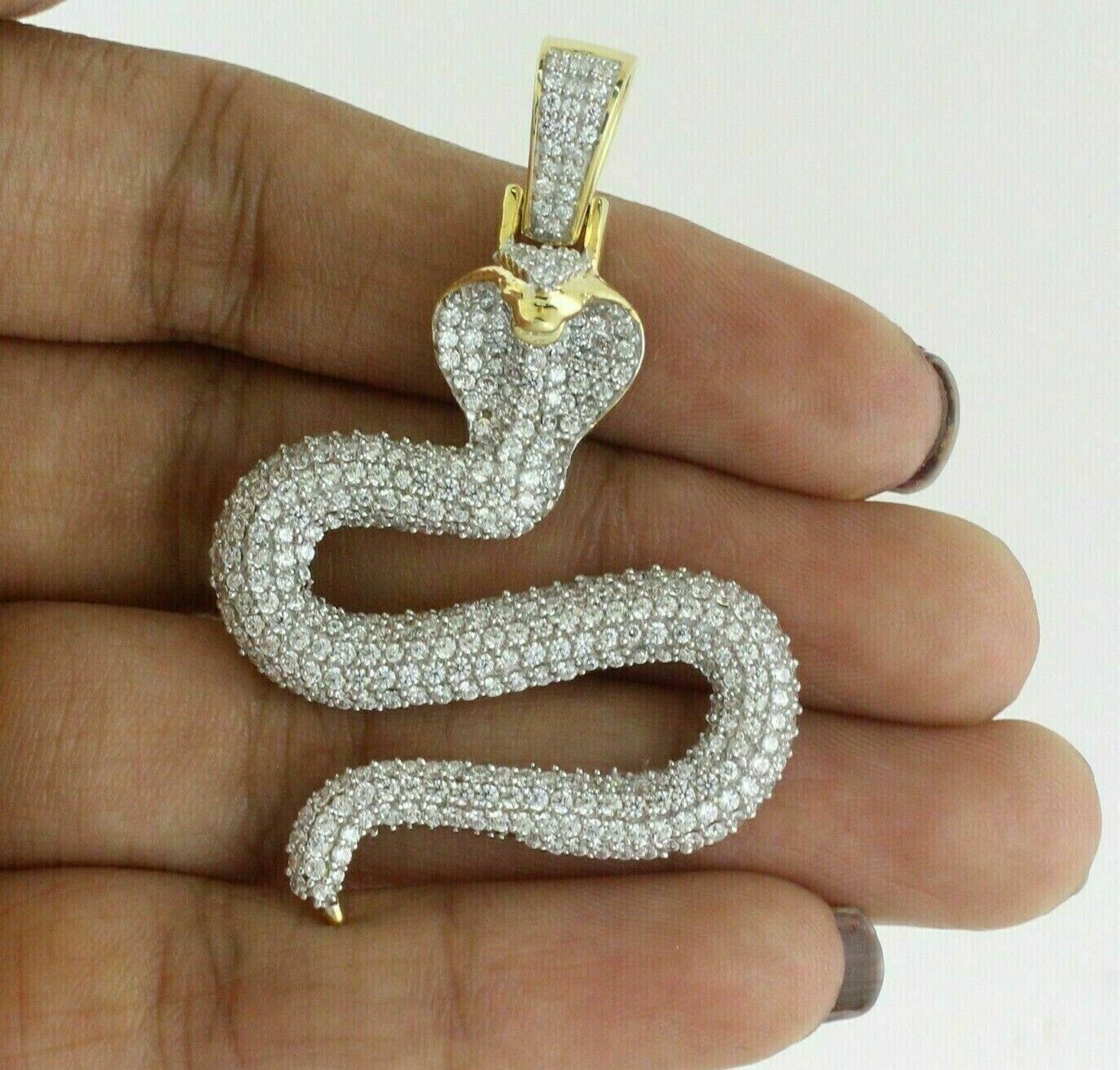 2Ct Round Cut Simulated Diamond 14K Yellow Gold Plated Unisex Snake Pendant 925 Sterling Silver