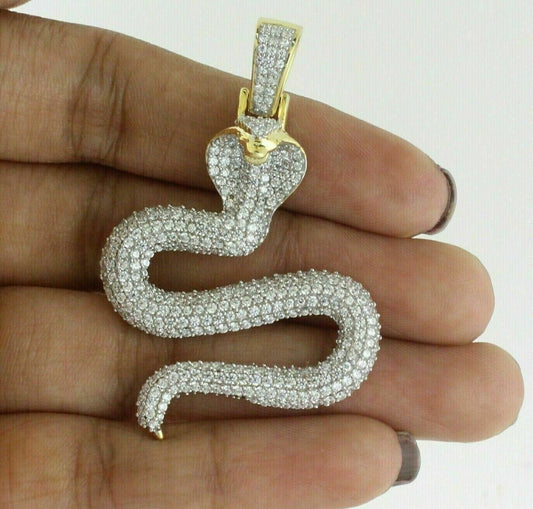 2Ct Round Cut Simulated Diamond 14K Yellow Gold Plated Unisex Snake Pendant 925 Sterling Silver