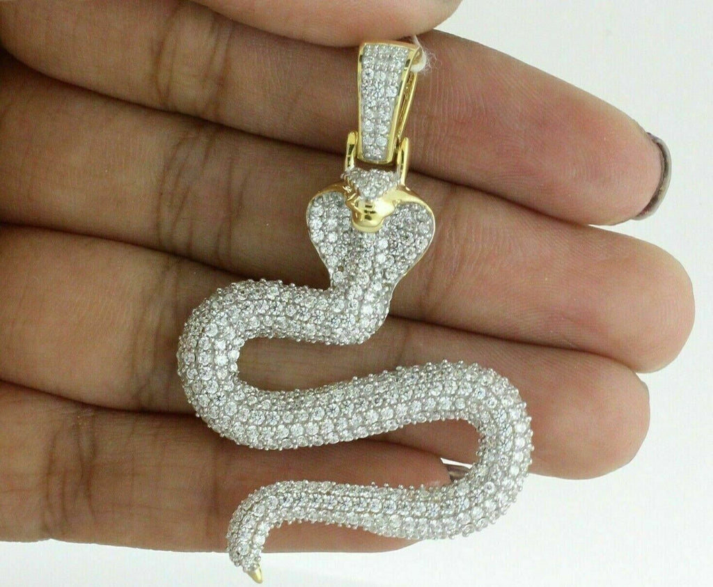 2Ct Round Cut Simulated Diamond 14K Yellow Gold Plated Unisex Snake Pendant 925 Sterling Silver