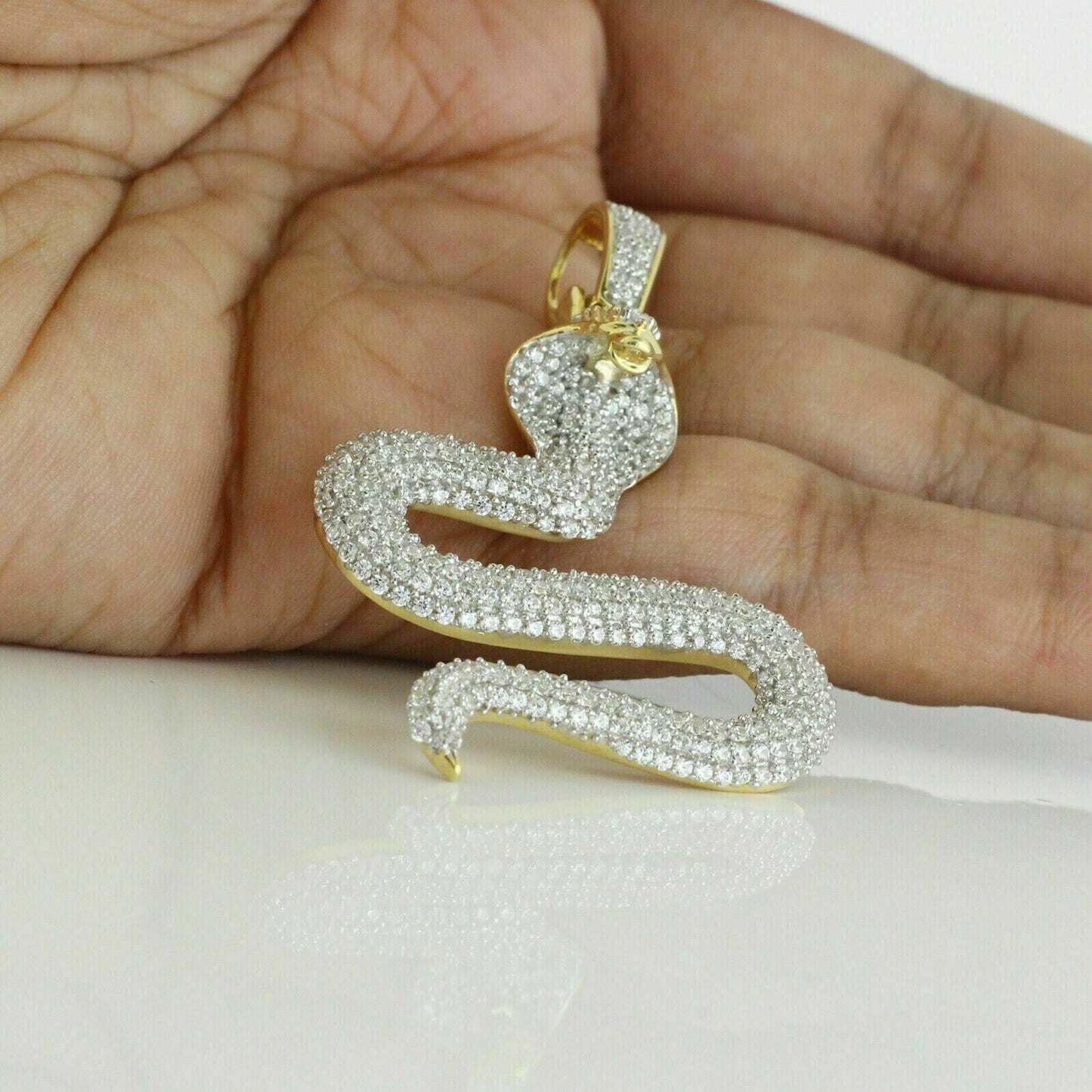 2Ct Round Cut Simulated Diamond 14K Yellow Gold Plated Unisex Snake Pendant 925 Sterling Silver