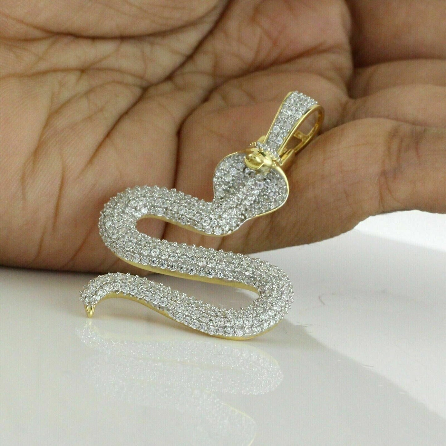 2Ct Round Cut Simulated Diamond 14K Yellow Gold Plated Unisex Snake Pendant 925 Sterling Silver